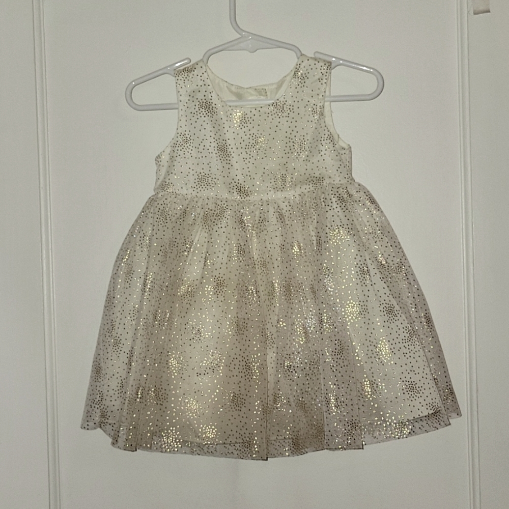 12M Christmas Dress - White and Gold toddler dress for the holidays